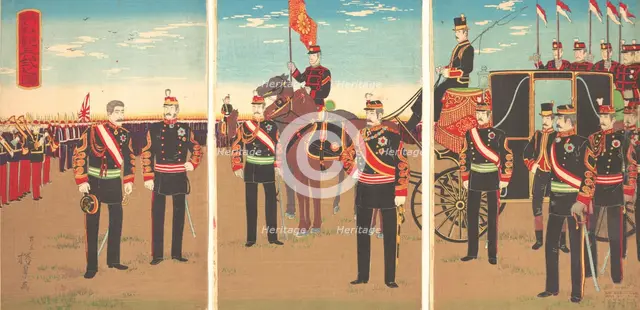 Illustration of Emperor's Military Review of a Parade Ground at Aoyama (Aoyama renpe..., June, 1888. Creator: Inoue Yasuji.