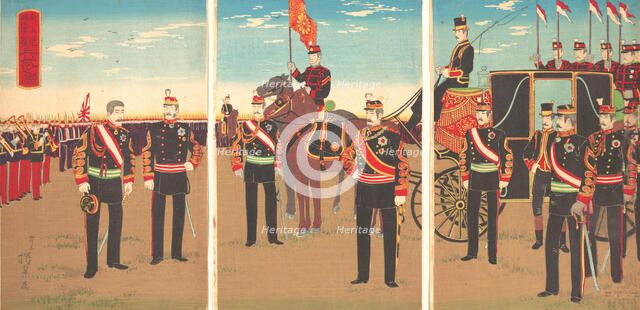 Illustration of Emperor's Military Review of a Parade Ground at Aoyama (Aoyama renpe..., June, 1888. Creator: Inoue Yasuji.
