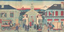 Illustration of Foreign Residences and the Catholic Church in Yokohama (Yokoha..., 10th month, 1870. Creator: Utagawa Hiroshige III