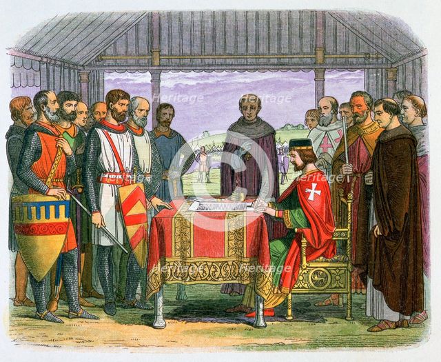 Illustration of King John signing the Magna Carta, 19th century. Artist: James William Edmund Doyle