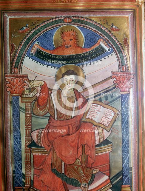 Illustration of St Mark holding his gospel, 8th century. Artist: Unknown