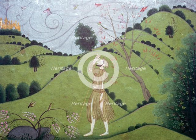 Illustration of Sudama approaching the golden city of Khrishna. Artist: Unknown