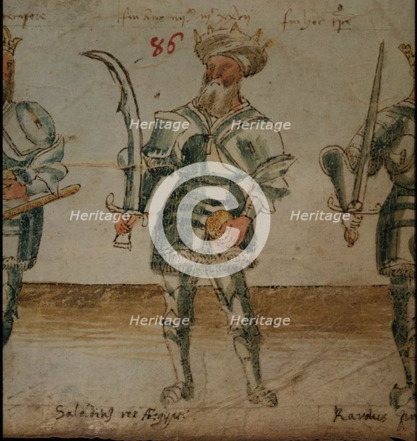 Illustration of Saladin, holding a scimitar, 15th century. Creator: Unknown.