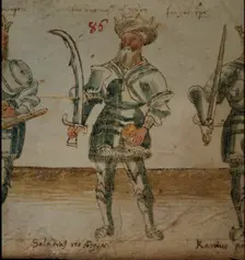 Illustration of Saladin, holding a scimitar, 15th century. Creator: Unknown