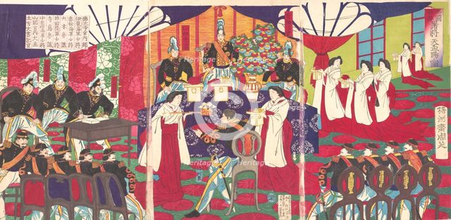 Illustration of the Commanders who Pacified Western Japan, Receiving the Empero..., September, 1887. Creator: Chikanobu Yoshu.