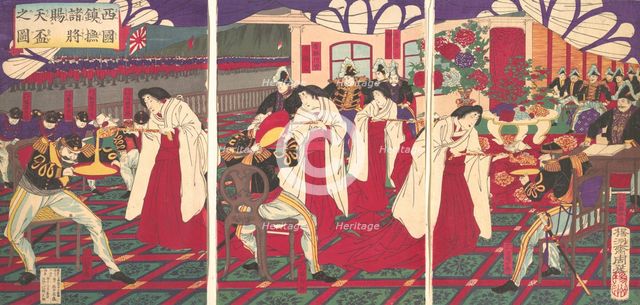 Illustration of the Commanders who Pacified Western Japan, Receiving the Emperor's G..., July, 1877. Creator: Chikanobu Yoshu.