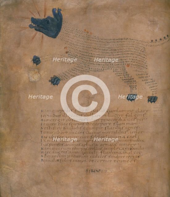 Illustration of the constellation Sirius, with text, c820-840 AD.  Creator: Unknown.