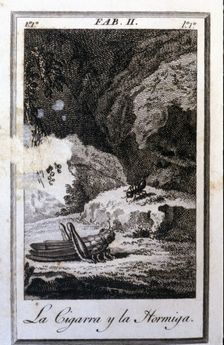 Illustration of the fable La cigarra y la hormiga (The Cicada and the Ant) by Felix Maria de Sa…