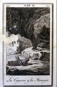 Illustration of the fable La cigarra y la hormiga (The Cicada and the Ant) by Felix Maria de Sa…