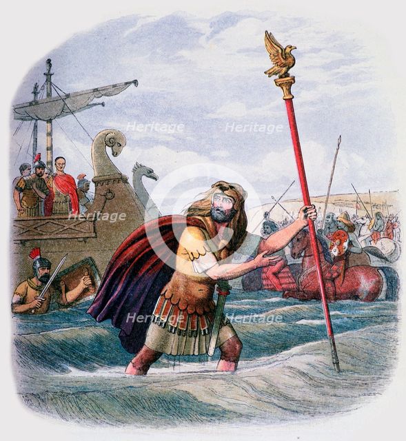 Illustration of the Romans landing in Britain, 19th century. Artist: Unknown
