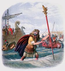Illustration of the Romans landing in Britain, 19th century