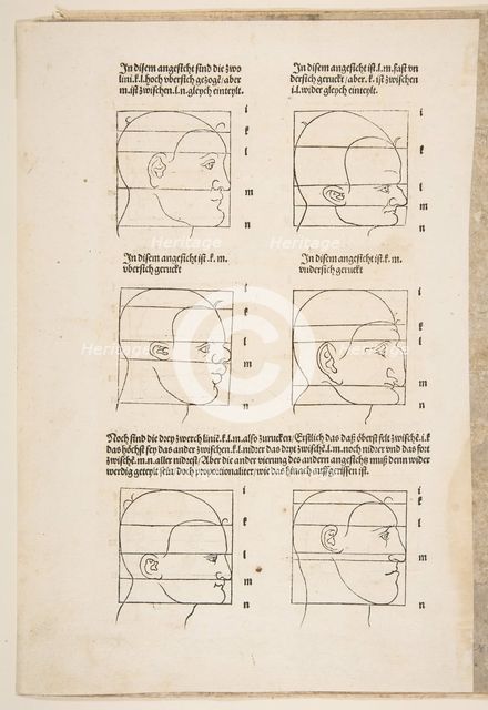 Illustration and Text from Dürers Vier Bucher von Menslicher Proportion, Nuremberg, 1528.n.d. Creator: Albrecht Durer.