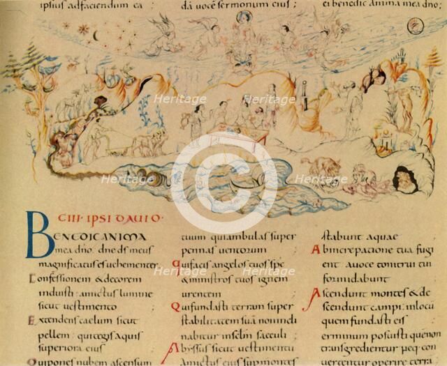 Illustration and part of the text of Psalm 103, c1000-1050, (1947). Creator: Unknown.