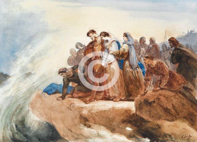Illustration for the ballad "Der Taucher" (The Diver) by Friedrich Schiller. Creator: Scheffer, Ary (1795-1858).