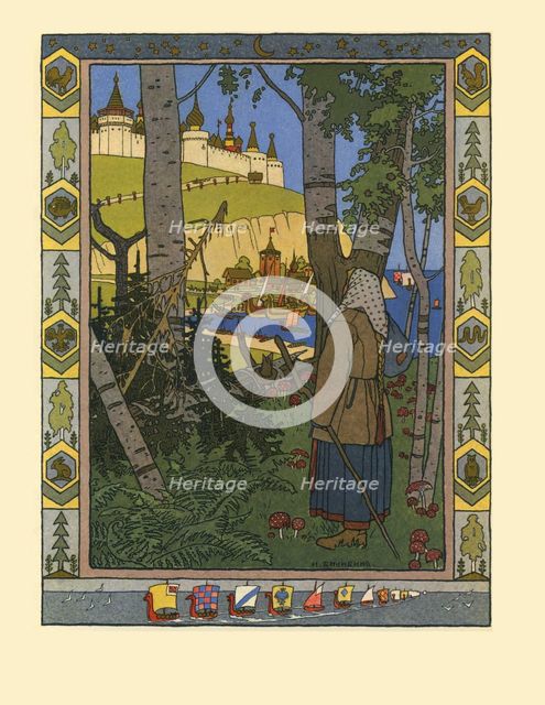 Illustration for the Fairy tale The Feather of Finist the Falcon, 1901-1902. Artist: Bilibin, Ivan Yakovlevich (1876-1942)