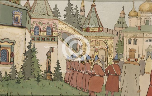 Illustration for the Fairy tale The Feather of Finist the Falcon, Early 1900s. Artist: Bilibin, Ivan Yakovlevich (1876-1942)