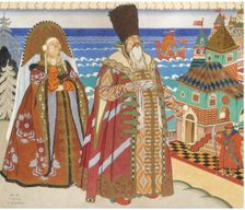 Illustration for the Fairy tale of the Tsar Saltan by A. Pushkin. Artist: Bilibin, Ivan Yakovlevich (1876-1942)