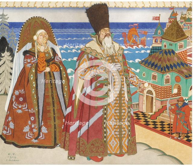 Illustration for the Fairy tale of the Tsar Saltan by A. Pushkin. Artist: Bilibin, Ivan Yakovlevich (1876-1942)