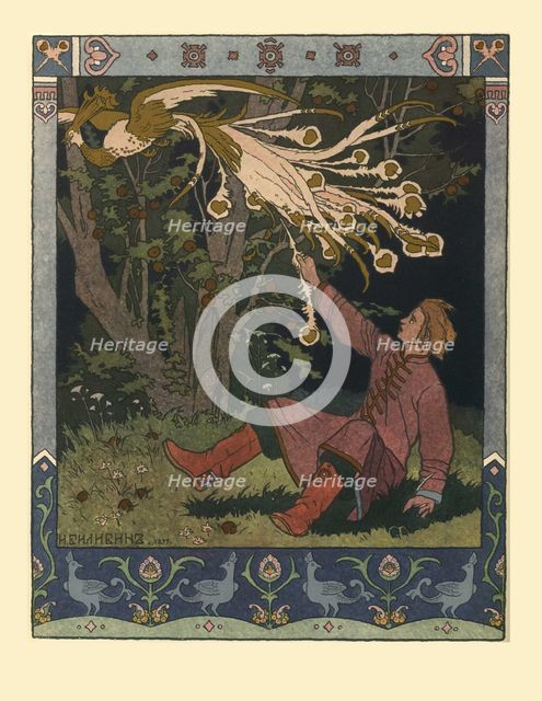 Illustration for the Fairy tale of Ivan Tsarevich, the Firebird, and the Gray Wolf, 1902. Artist: Bilibin, Ivan Yakovlevich (1876-1942)