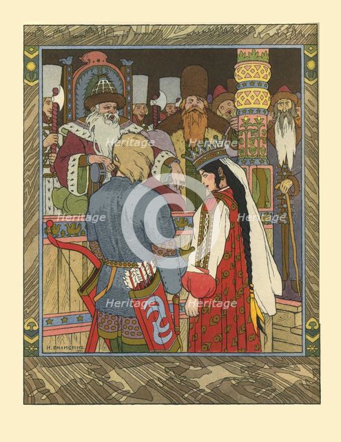 Illustration for the Fairy tale of Ivan Tsarevich, the Firebird, and the Gray Wolf, 1902. Artist: Bilibin, Ivan Yakovlevich (1876-1942)
