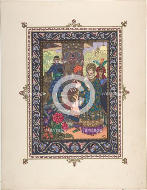 Illustration for the Fairy tale of Ivan Tsarevich, the Firebird, and the Gray Wolf, c. 1925. Artist: Zvorykin, Boris Vasilievich (1872-after 1935)