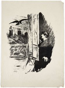 Illustration for the poem Le Corbeau (The Raven) by Edgar Allan Poe, 1875