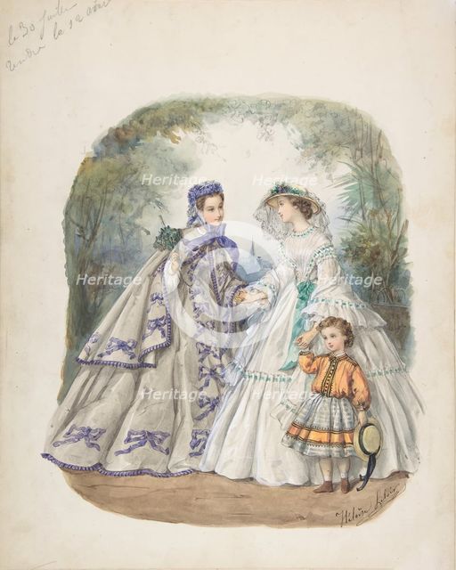 Illustration for a French fashion magazine, ca. 1862. Creator: Heloise Leloir.