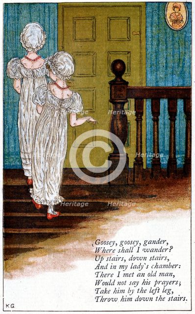 Illustration for 'Goosey, goosey gander, where shall I wander?', Kate Greenaway (1846-1901). Artist: Catherine Greenaway