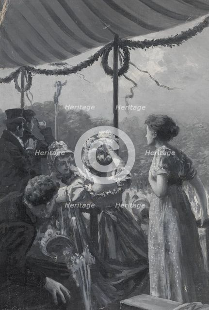 Illustration for Henrik Wergeland, The English Pilot"... she wishes, he will win..., probably 1894. Creator: Wilhelm Peters.