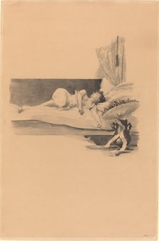 Illustration for "Jestrab Kontra Hrdlicka, XXII" (Girl asleep on a bed), c. 1890. Creator: Karel Vitezslav Masek