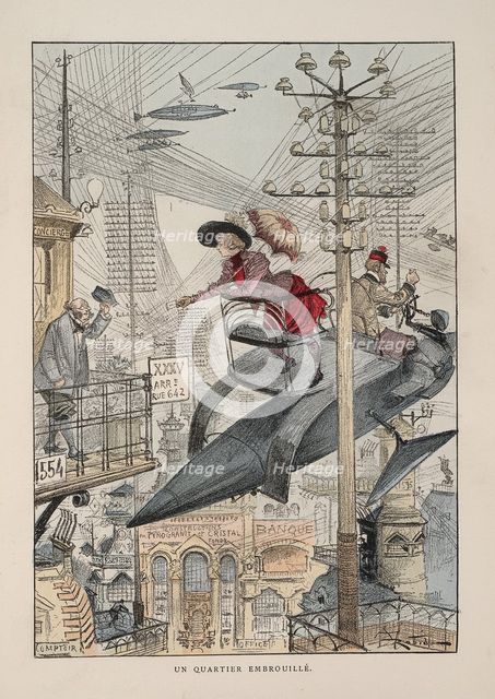Illustration for Le vingtième siècle: La vie électrique. Artist: Robida, Albert (1848-1926)