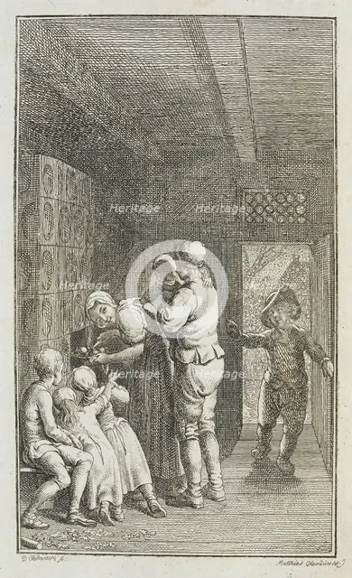 Illustration for Paul Erdmans Fest Wandsbecher 'Messenger from M. Claudius', 1783. Creator: Daniel Nikolaus Chodowiecki.