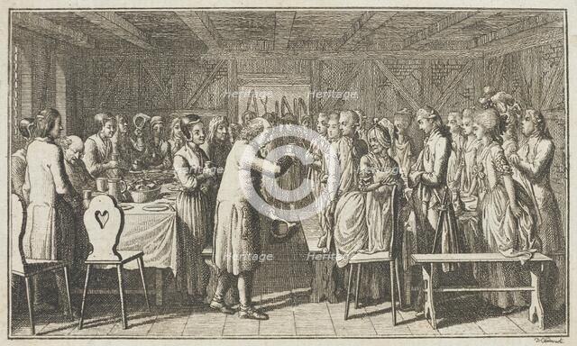 Illustration for Paul Erdmans Fest Wandsbecher 'Messenger from M. Claudius,' fourth part, 1783. Creator: Daniel Nikolaus Chodowiecki.