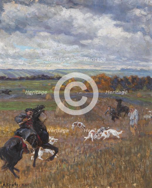 Illustration for poem Hunting with hounds by Nikolay Nekrasov, Early 20th cen..