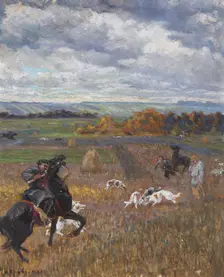 Illustration for poem Hunting with hounds by Nikolay Nekrasov, Early 20th cen.