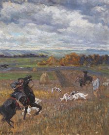 Illustration for poem Hunting with hounds by Nikolay Nekrasov, Early 20th cen.