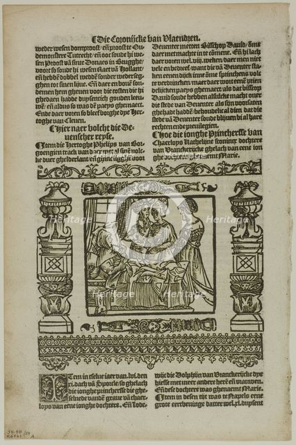 Illustration from Coronijke van Flaendren, plate 59 from Woodcuts..., 1531, assembled...1937. Creators: Unknown, Max Geisberg.
