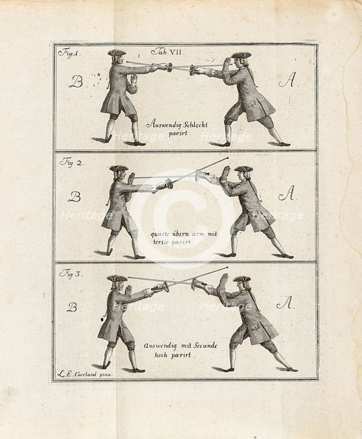 Illustration from "Anfangsgründe der Fechtkunst" by Anton Friedrich Kahn, 1761. Creator: Anonymous.