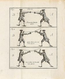 Illustration from "Anfangsgründe der Fechtkunst" by Anton Friedrich Kahn, 1761. Creator: Anonymous
