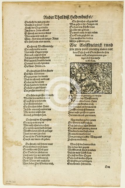 Illustration from Das Heldenbuch, plate 33 from Woodcuts..., 1560, assembled...1937. Creators: Unknown, Max Geisberg.