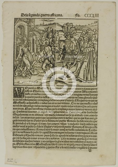 Illustration from Decadas, plate 79 from Woodcuts from Books..., 1520, assembled...1937. Creators: Unknown, Max Geisberg.