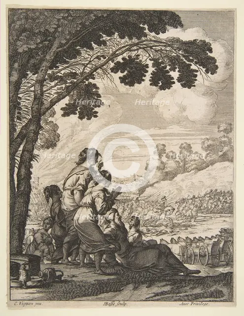 Illustration from "L'Ariane" by Desmarets de Saint-Sorlin; Palamede on Horseback Confronts..., 1639. Creator: Abraham Bosse.