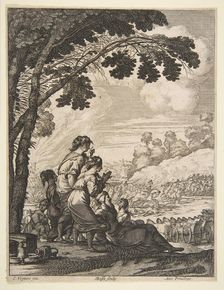 Illustration from "L'Ariane" by Desmarets de Saint-Sorlin; Palamede on Horseback Confronts..., 1639. Creator: Abraham Bosse