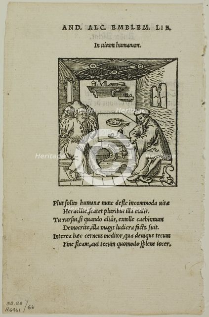 Illustration from Livret des Emblemes by Andreas Alciatus, plate 66 from Woodcuts from...1937. Creator: Unknown.