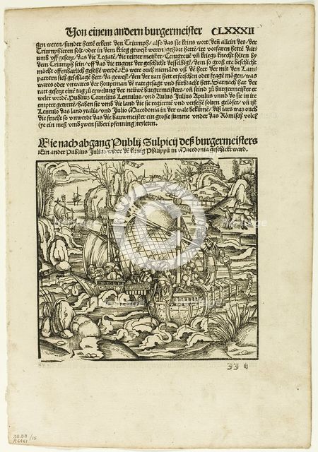 Illustration from Romische Historien, plate fifteen from Woodcuts..., 1507, assembled...1937. Creators: Unknown, Max Geisberg.