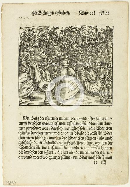 Illustration from Turnierbuch (Tournament Book), plate seven from Woodcuts from Books...1937. Creator: Monogrammist H.H..