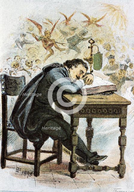 Illustration in 'El Sueño de las calaveras' (The Dream of Skulls) by Francisco de Quevedo, 19th c…