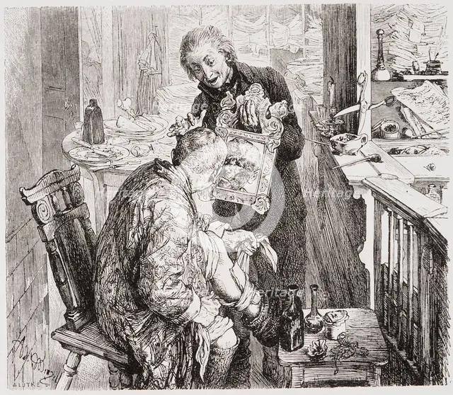Illustration to Act 1 of Heinrich von Kleist's 'The Broken Jug', 1877. Creator: Adolph Menzel.