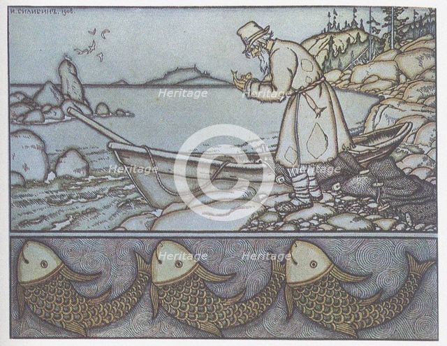 Illustration to the The Tale of the Fisherman and the Fish. Artist: Bilibin, Ivan Yakovlevich (1876-1942)