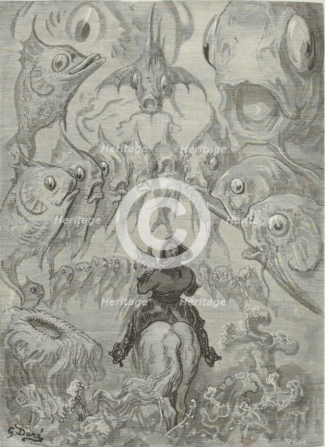 Illustration to the book The Surprising Adventures of Baron Münchhausen by Rudolph Erich Raspe.